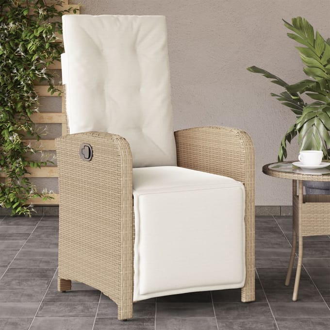 vidaXL - Tuinstoel - verstelbaar - met - voetensteun - poly - rattan - beige