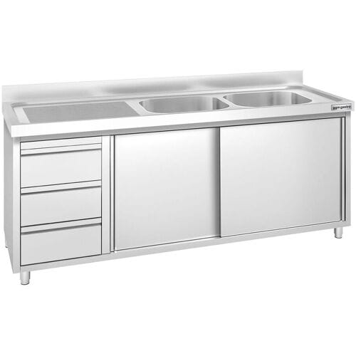 GGM Gastro Spülschrank PREMIUM - 2000x700mm - mit 3 Schubladen & 2 Becken rechts