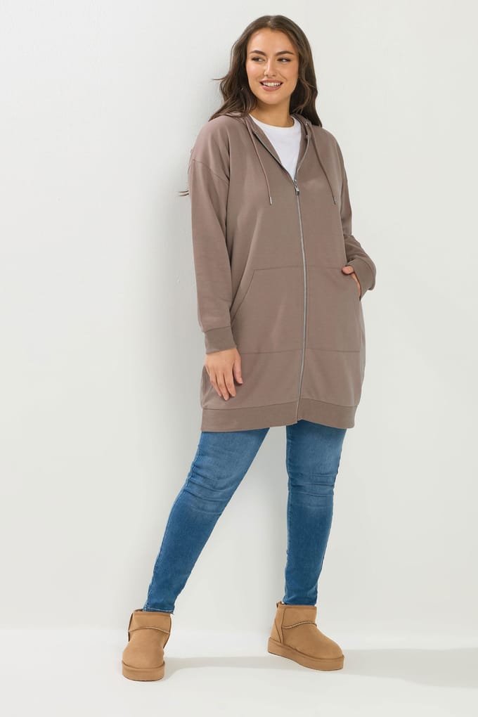 Yours Naturelbruine Lange Hoodie Met Rits Size 48