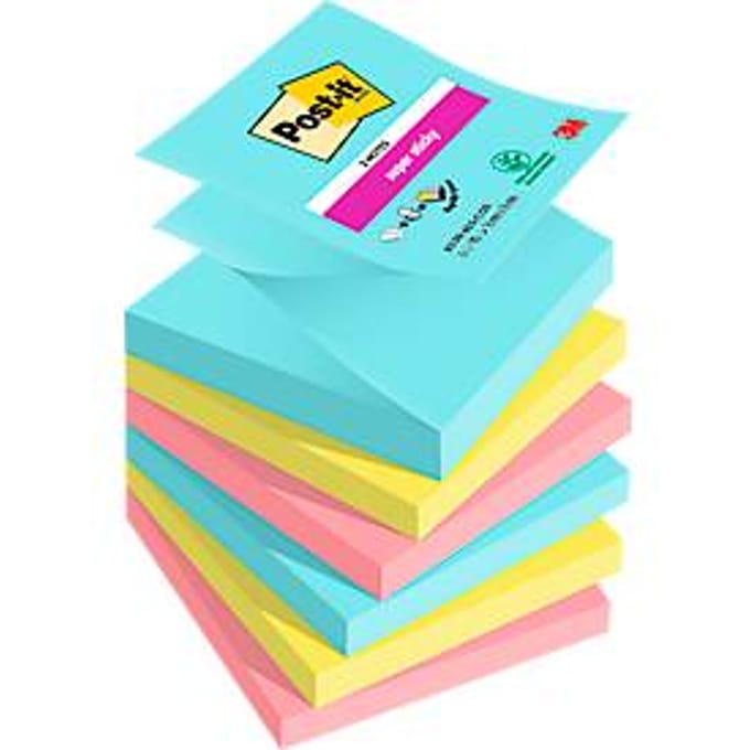 Post-it® sticky notes Super Sticky Z-Notes Cosmic R330-6SS-COS, 76 x 76 mm, gekleurd, 6 pads van 90 vellen elk