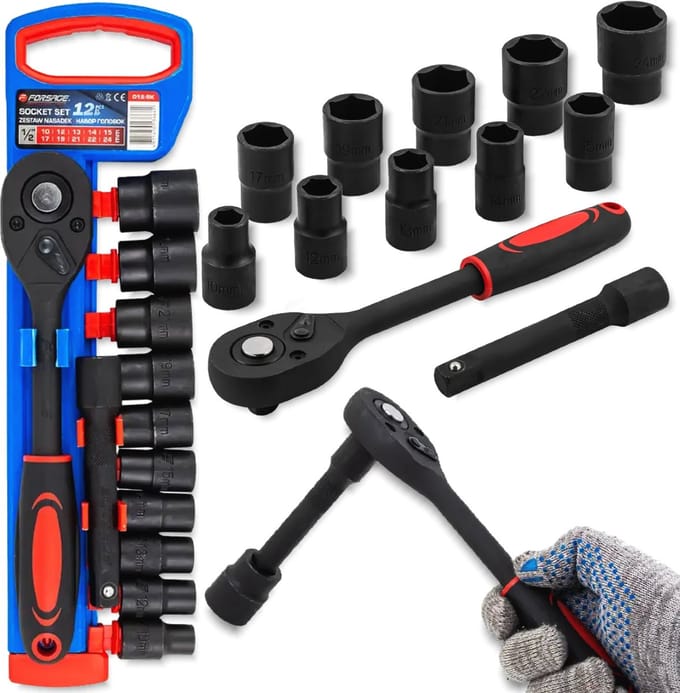 Forsage - Dopsleutelset - 1/2" - Cr-Mo - 12-Delig