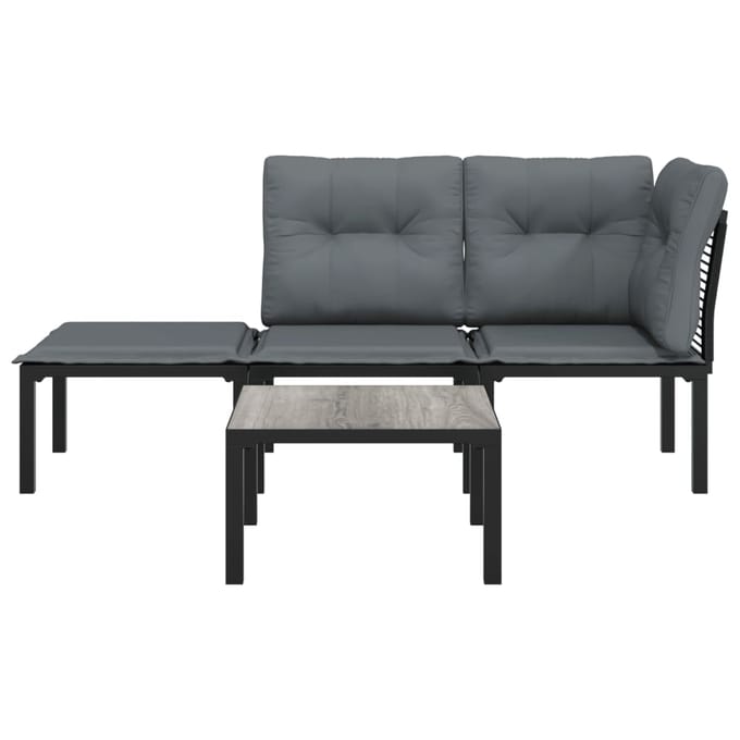 vidaXL - 4-delige - Loungeset - poly - rattan - zwart - en - grijs