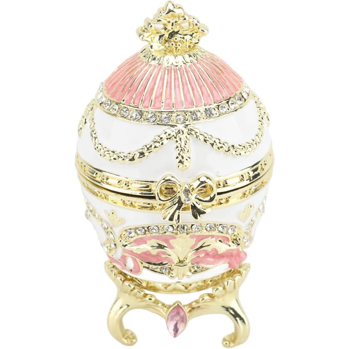 Ei Stijl Sieradendoosje Geëmailleerd Scharnierend Sieraden Organizer Ring Oorbellen Sieradendoosje Verzamelobject beige