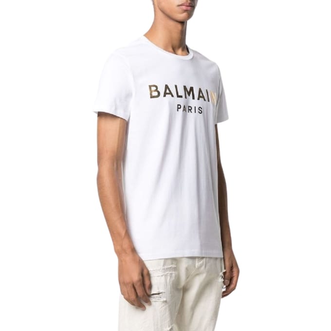 Balmain Paris Gold Foil Logo Wit T-shirt