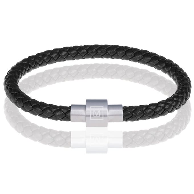 Memphis armband leer met edelstaal Zwart Zilver-19cm
