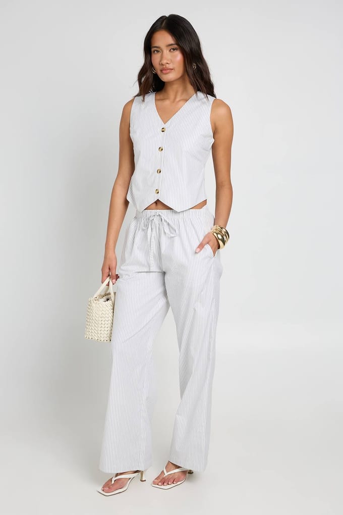 boohoo Dames Gestreept Geweven Gilet & Broek Co-ord | Wit | Maat: 40