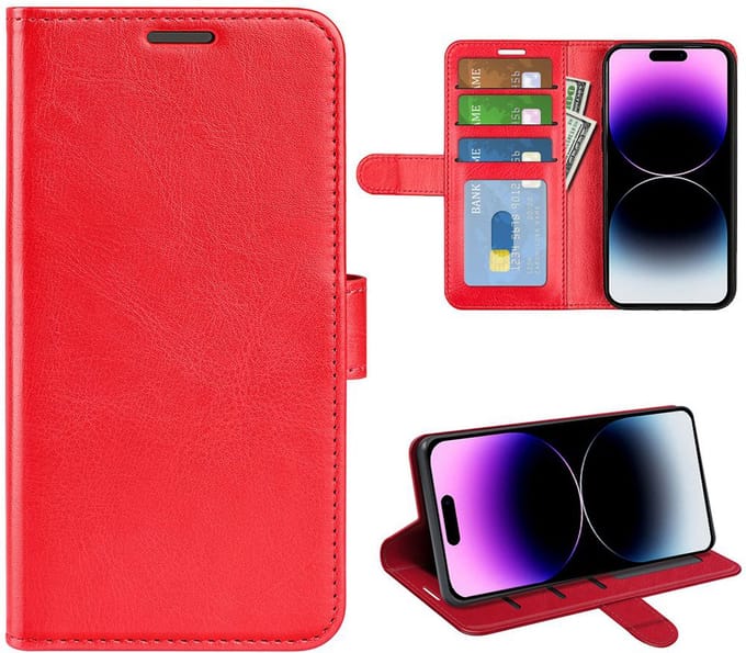 MobyDefend Hoesje - Geschikt voor iPhone 15 Pro - Wallet Book Case (Sluiting Achterkant) - Rood