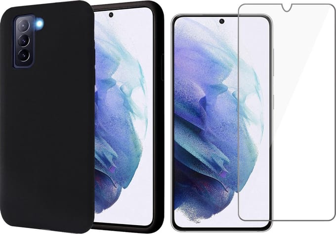 Hoesje geschikt voor Samsung S21 Plus - Zwart Siliconen Case - Screen Protector Glas