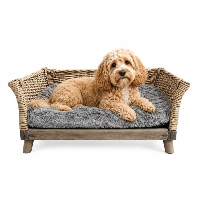 UNUS® Hondenmand hondenbed van wilg met uitneembaar kussen grijs