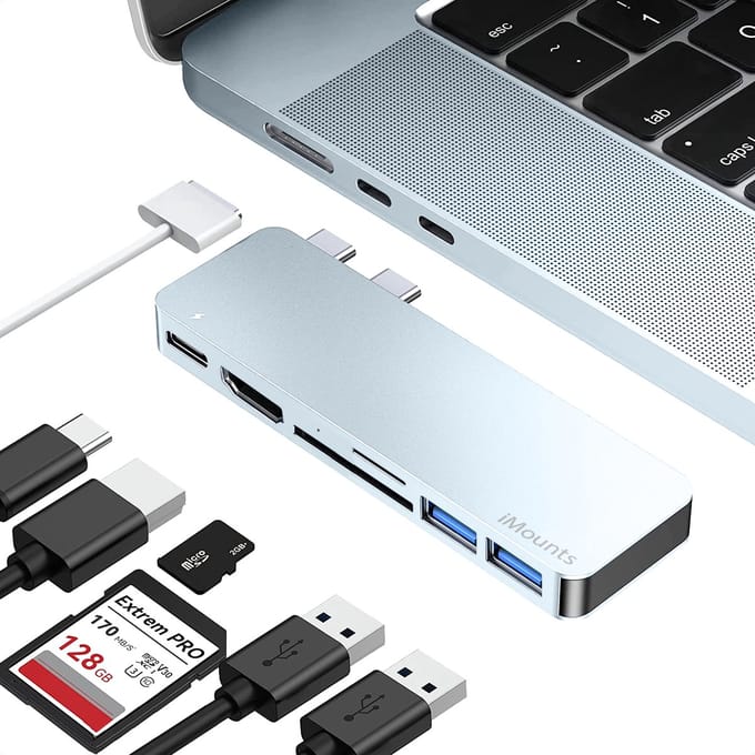 iMounts MacBook Air usb-c hub - HDMI - USB3.0 - SD reader - Air M3/M4/M5 - Sky Blue / Hemelsblauw
