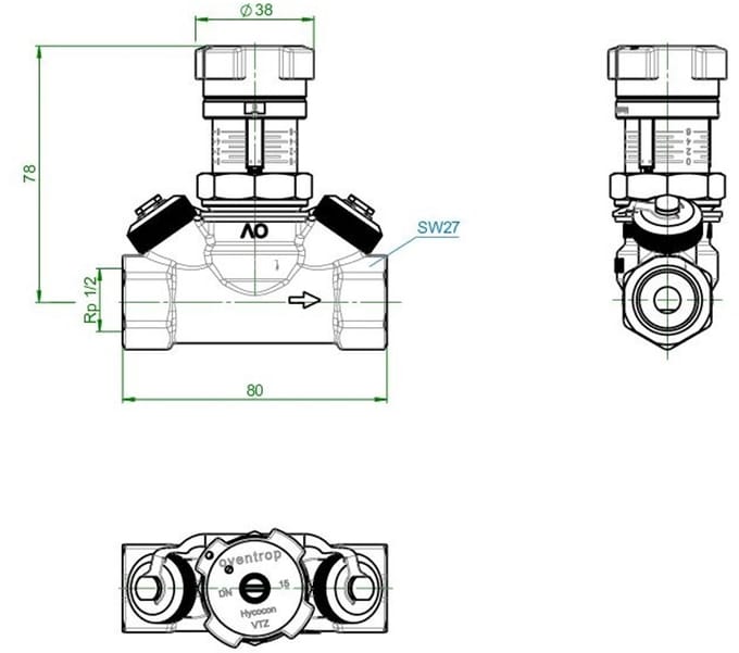 Oventrop Hycocon DN15 VTZ strang inregelafsluiter 1061704
