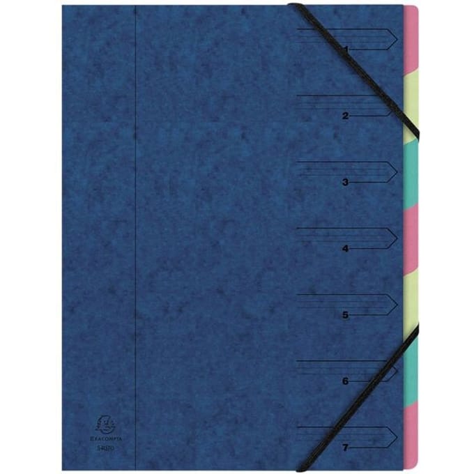 Exacompta Sorteermap met vaste rug en elastosluiting - 7 indelingen - Blauw - 54072E