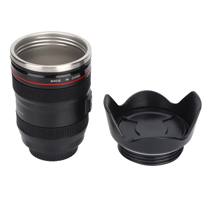 Simulatie Camera Lens Beker Roestvrijstalen Koffiekop Mokken met Intrekbaar Deksel Liefhebbers van Fotografie black