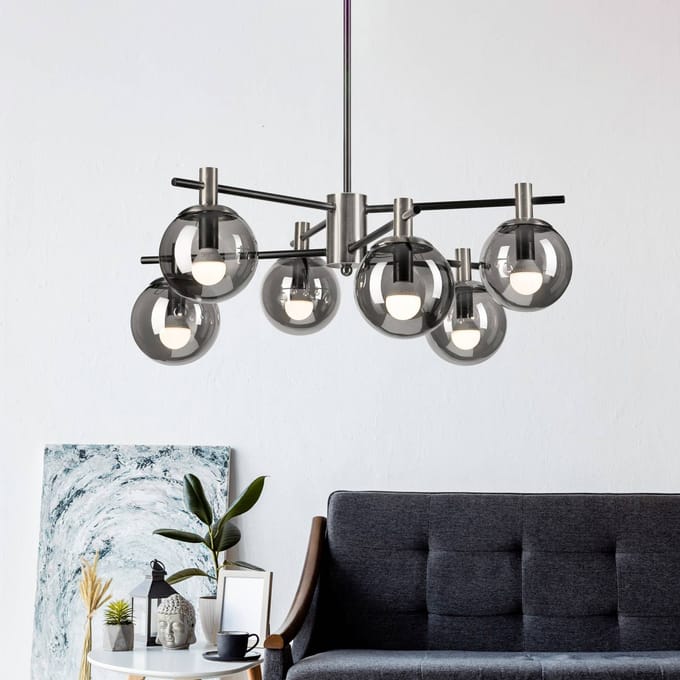 Lamkur Plafondlamp Lilou, Ø 53 cm, rookgrijs, glas/metaal, 6-lamps.