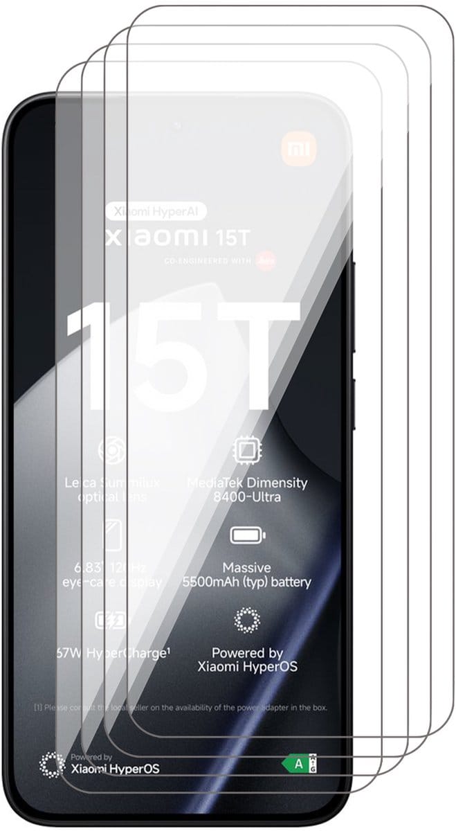 Screenprotector geschikt voor Xiaomi 15T / 15T Pro - 4x Glas Screen Protector