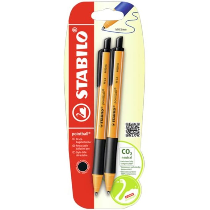 STABILO pointball - Balpen - Navulbaar - Zwart - Blister Met 2 Stuks
