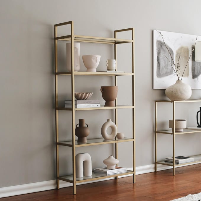 K1 Boekenplank | METALEN FRAME | Goud - Emob - Stellingkast Woonruimte - Goud - Metaal; Glas
