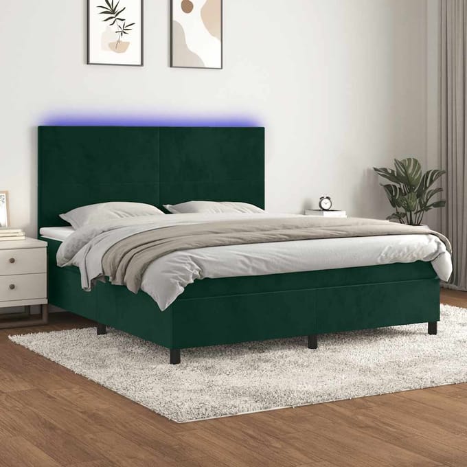 vidaXL - Boxspring - met - matras - en - LED - fluweel - donkergroen - 180x200 - cm