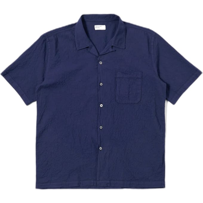 Overhemd Universal Works road shirt arten seersucker - marine