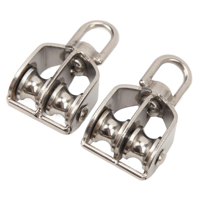 2 stuks Hef Dubbele Katrolblok Zware Uitvoering RVS Roller M15 Staalkabel Kraan Hangen 35KG Belasting