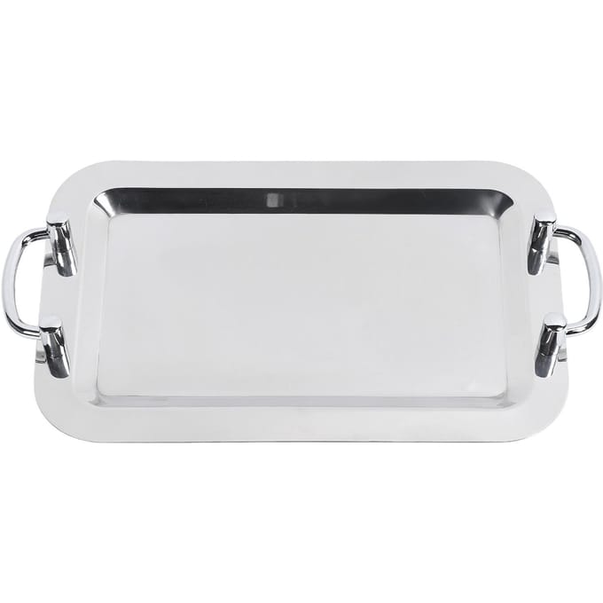 Roestvrijstalen Buffetbord Heldere Spiegelafwerking Serveerschaal met Handvat voor Hotel Restaurant Rectangular (Length 16.9in) white