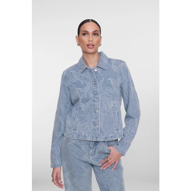 Geisha Jeans Jacket Jacquard Flower Bleached Denim Größe: L | Jeansjacken Outlet | Damen | Blau