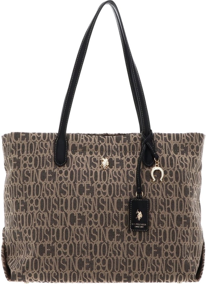 U.S. POLO ASSN. schoudertas shopper Jacquard Shopping Bag Black Taupe