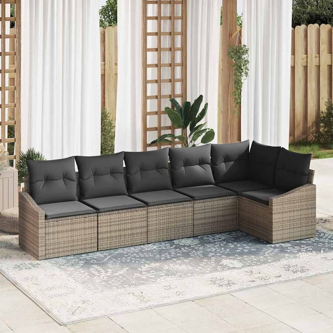vidaXL - Tuinbank - Set - 6 - st - Grijs - poly - rattan