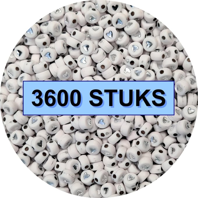 Fako Bijoux® - Hartjes Kralen Bulk - Acryl - 7mm - Sieraden Maken - 3600 Stuks - Wit/Zilver