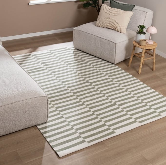 FRAAI Katoenen vloerkleed - Dazzle Blocks Groen/Wit - 230x330cm