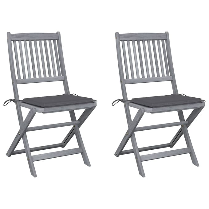 vidaXL - Set - van - 2 - klapstoelen - met - kussens, - gemaakt - van - massief - acaciahout.