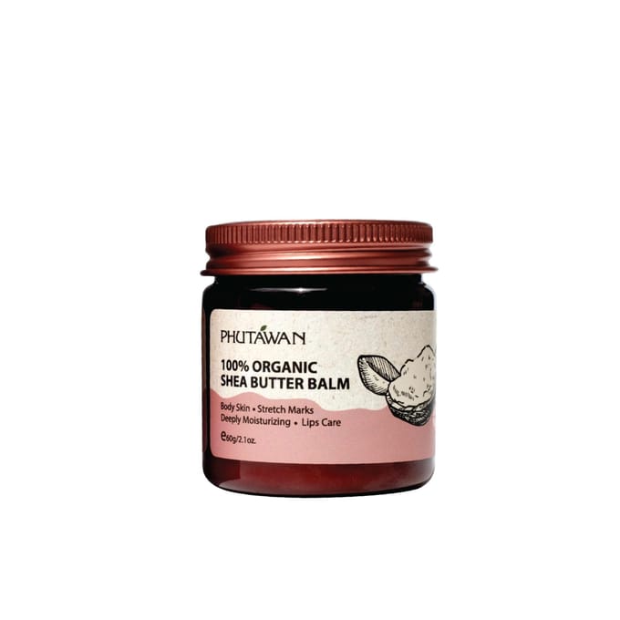 Baume au beurre de karité 100 % biologique Phutawan, peau du corps, vergetures, hydratation en profondeur, soin des lèvres 60 g. beige