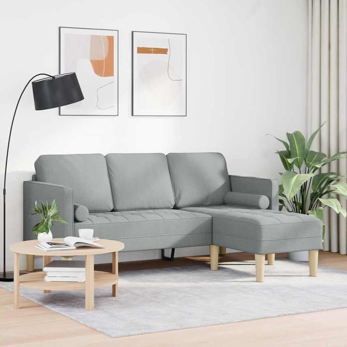 vidaXL - Bankstel - met - kussen - Lichtgrijs - Polyester