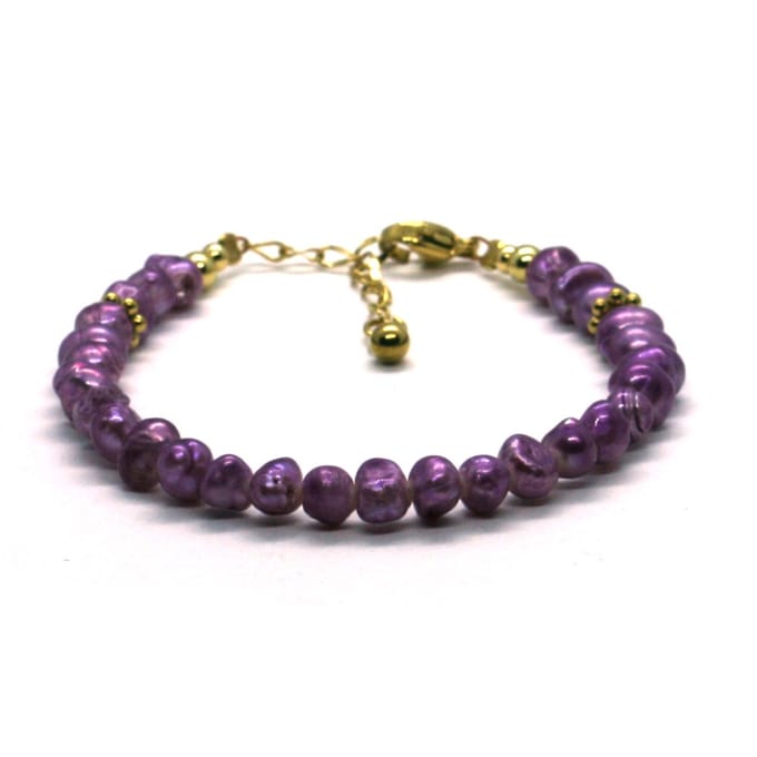 Heaven Eleven - dames armband - zoetwaterparels - paars - goud rvs