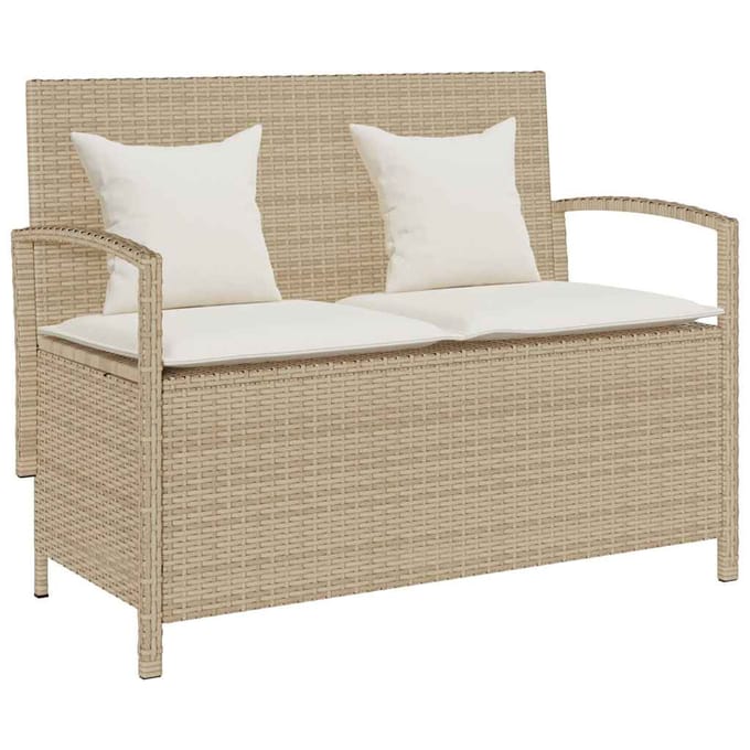 vidaXL - Tuinbank - met - kussen - poly - rattan - beige