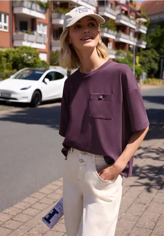 Shirt met Silk-Look en borstzakje