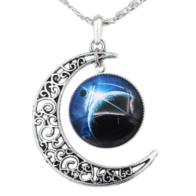 Fako Bijoux® - Ketting - Cabochon - Maan - Donkerblauw