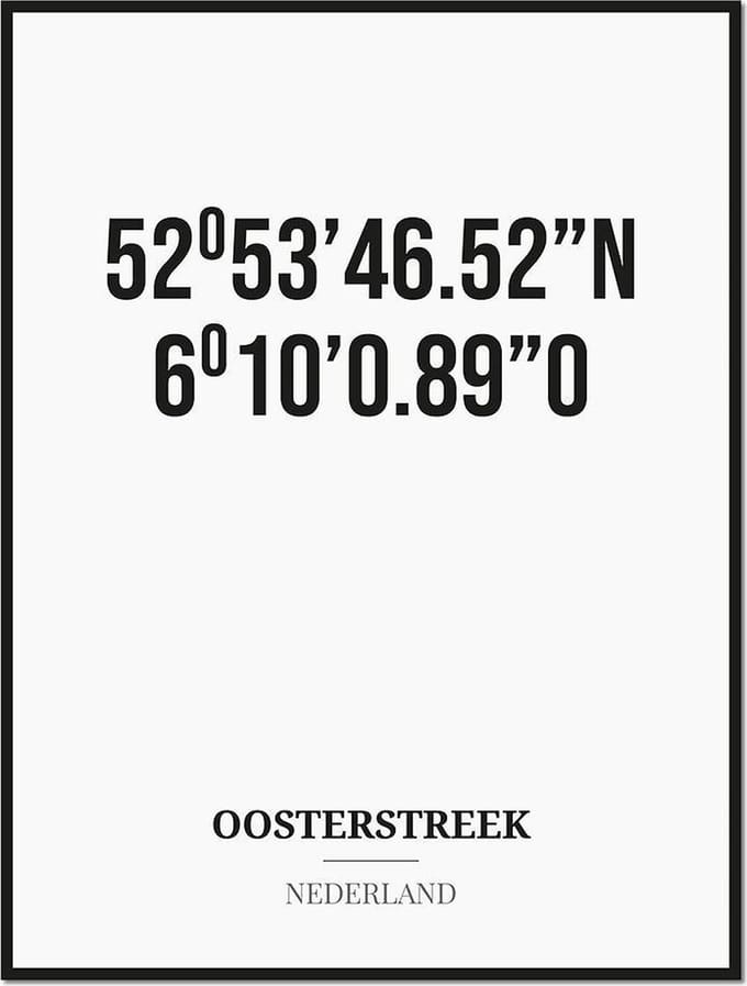 Poster/kaart OOSTERSTREEK met coördinaten