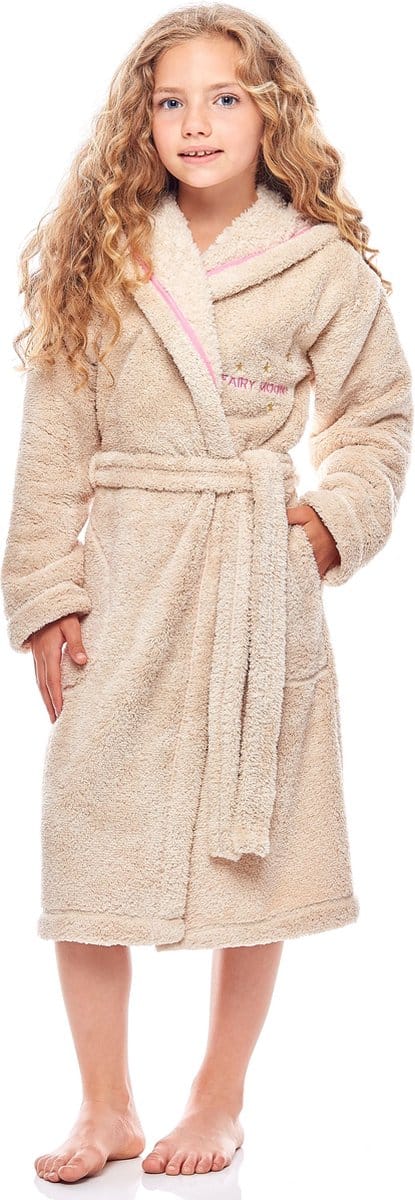 L&L Kinderen Badjas met Capuchon - Wasmachine bestendig - Polyester - LL-Ila - Beige (FM-001) - 110-116