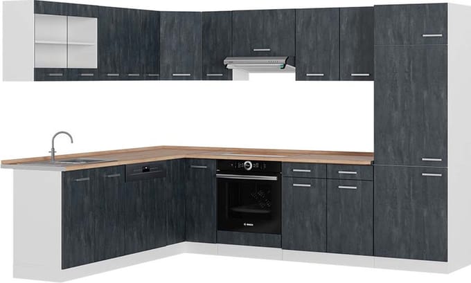 Vicco Hoekkeuken R-Line, Zwart beton/Wit, 287 x 227 cm WB Eik