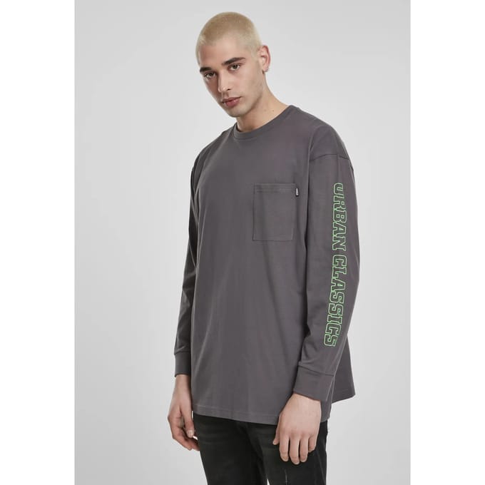 Urban Classics - Neon Logo Boxy Pocket Longsleeve shirt - S - Grijs