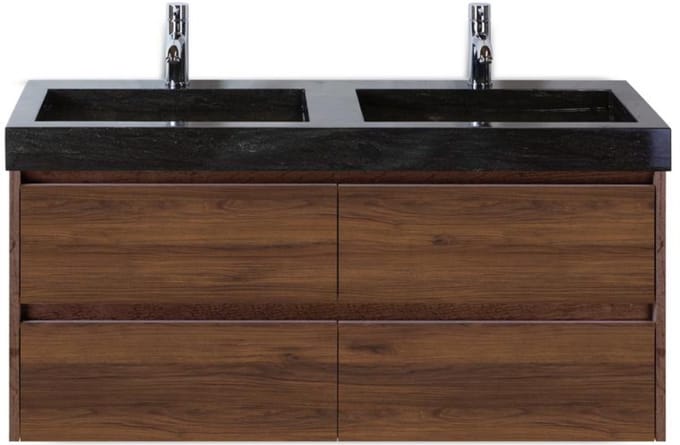 Dante Badmeubelset 120 cm - Walnoot - Wastafel Hardsteen Wit Lucca Dubbel