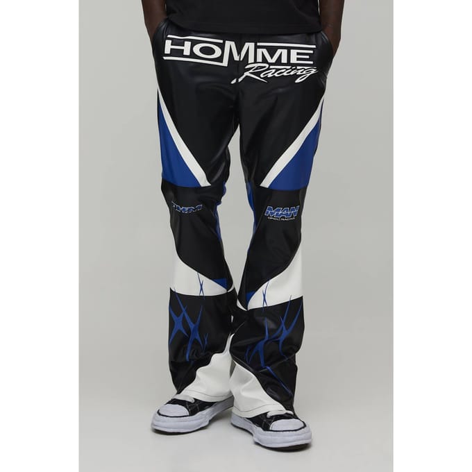 Rechte Pasvorm Uitlopende Gestapelde PU Moto Broek | Black | Size 32