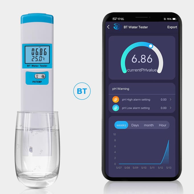 BT Intelligente waterkwaliteitstester PH-temperatuurtestmeter Multifunctionele maricultuurtester veelkleurig