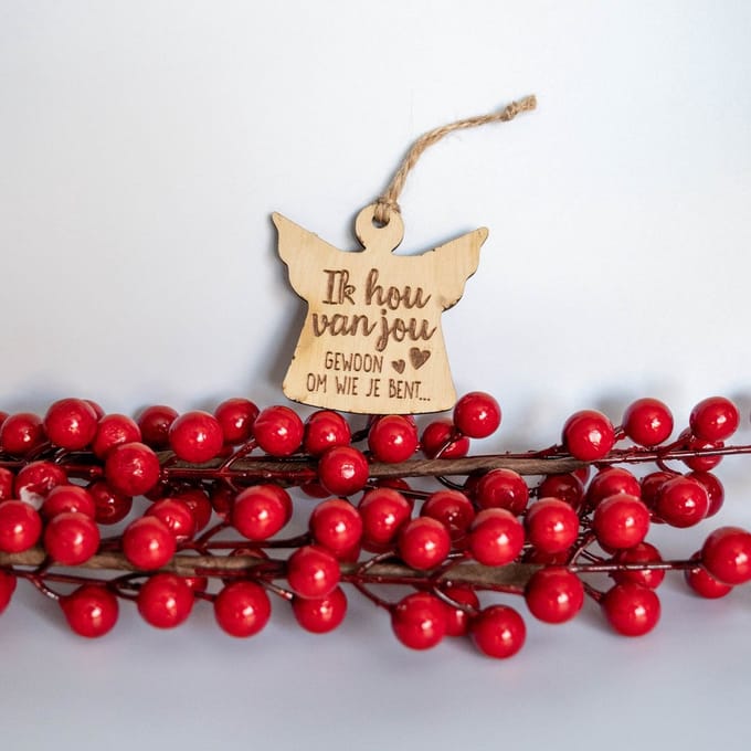Houten Kerstengel hou van jou, cadeau idee Kerst, Kersthanger