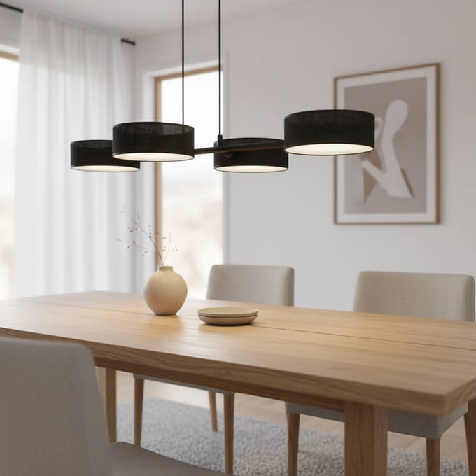 EMIBIG LIGHTING Hanglamp Drumz 4, zwart, stof/staal, lengte 80 cm, E14