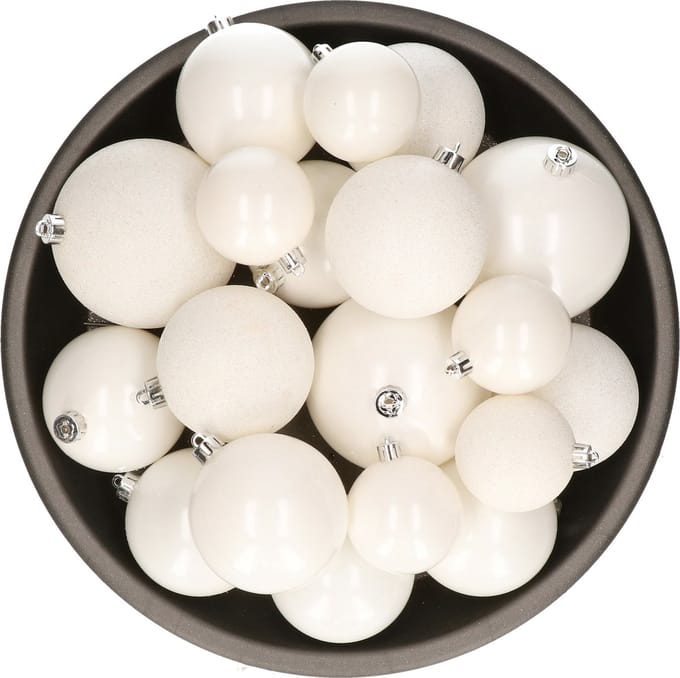 Decoris kerstballen - 26x st - wit - kunststof - mix 6, 8 en 10 cm