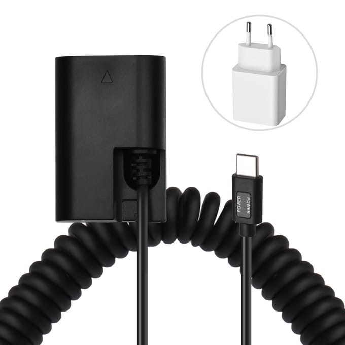 Andoer Type-C DR-E6 Dummy Batterij DC Koppelstuk 20W PD Adapter Vervanging voor Canon EOS 60D 70D 80D EU Plug zwart