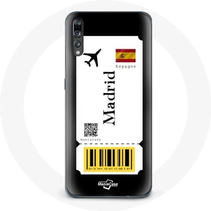 Coque - Huawei - P20 - Souple - Noir - Billet d'avion Madrid Espagne