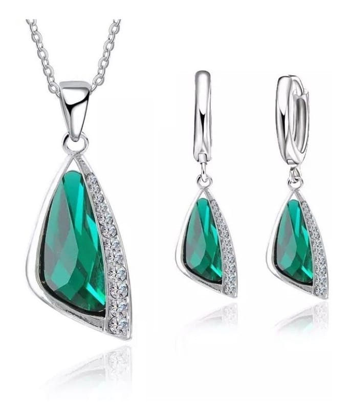 BY-ST6 Sieradenset ketting + oorbellen - groen
